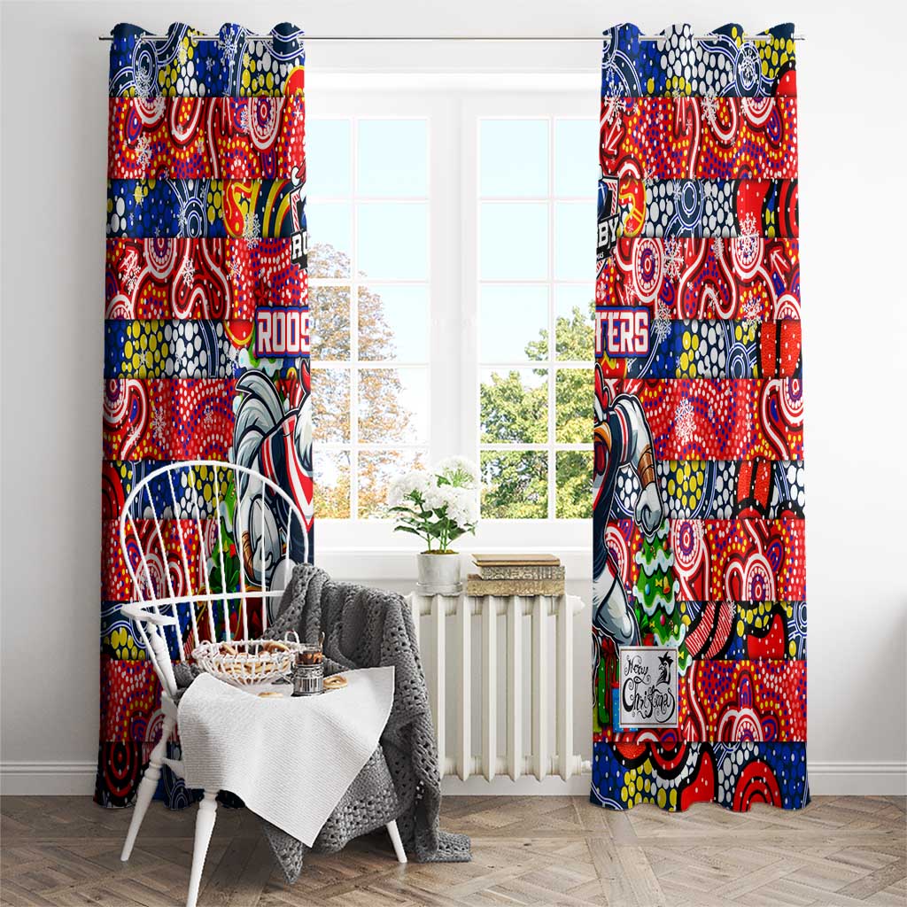 Roosters Rugby Merry Christmas Window Curtain Indigenous Australian Art