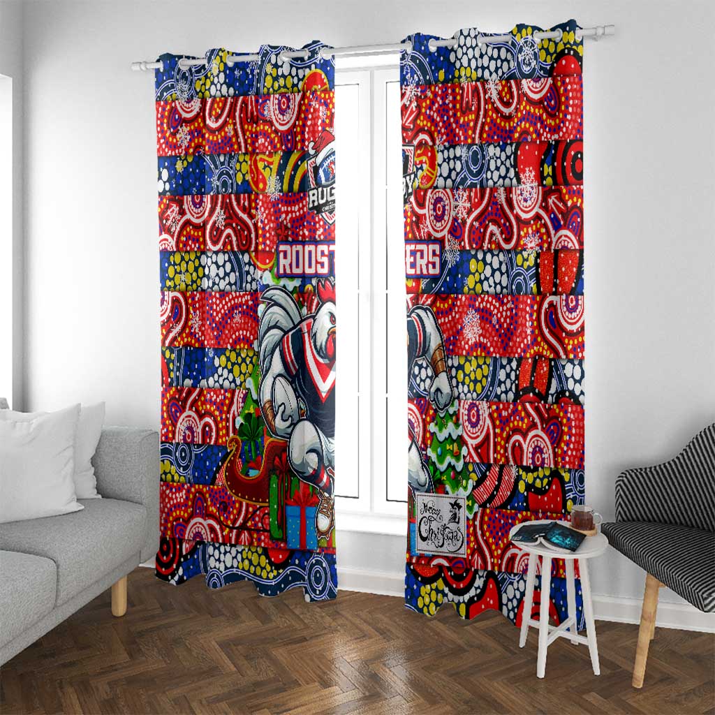 Roosters Rugby Merry Christmas Window Curtain Indigenous Australian Art