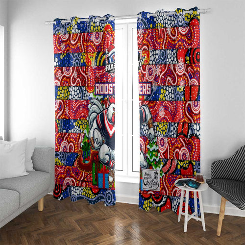 Roosters Rugby Merry Christmas Window Curtain Indigenous Australian Art