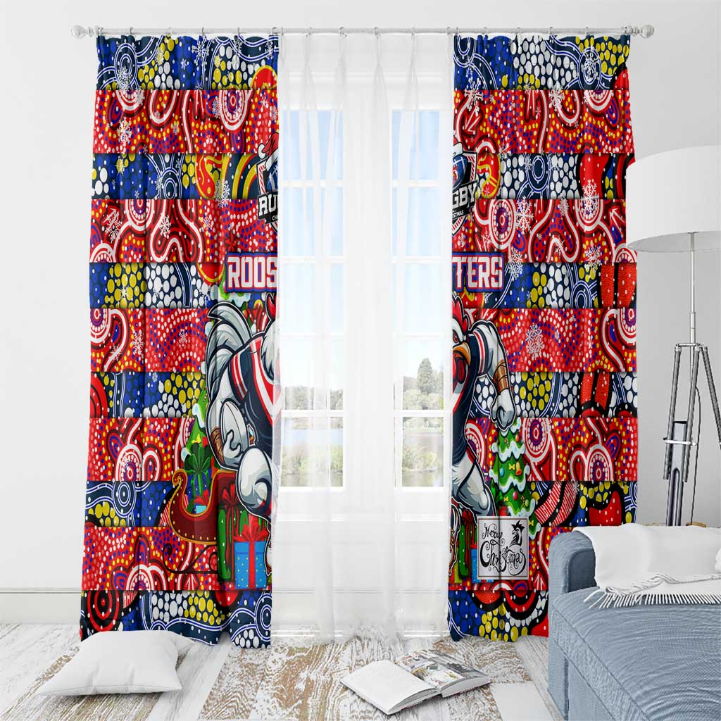 Roosters Rugby Merry Christmas Window Curtain Indigenous Australian Art