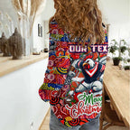 Custom Roosters Rugby Merry Christmas Women Casual Shirt Indigenous Australian Art