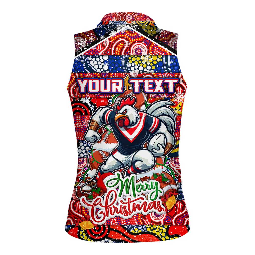 Custom Roosters Rugby Merry Christmas Women Sleeveless Polo Shirt Indigenous Australian Art
