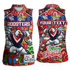 Custom Roosters Rugby Merry Christmas Women Sleeveless Polo Shirt Indigenous Australian Art