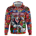 Custom Roosters Rugby Merry Christmas Zip Hoodie Indigenous Australian Art