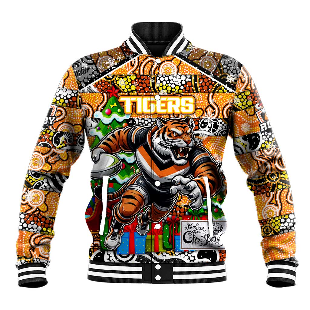 Custom Tigers Rugby Merry Christmas Baseball Jacket Indigenous Australian Art