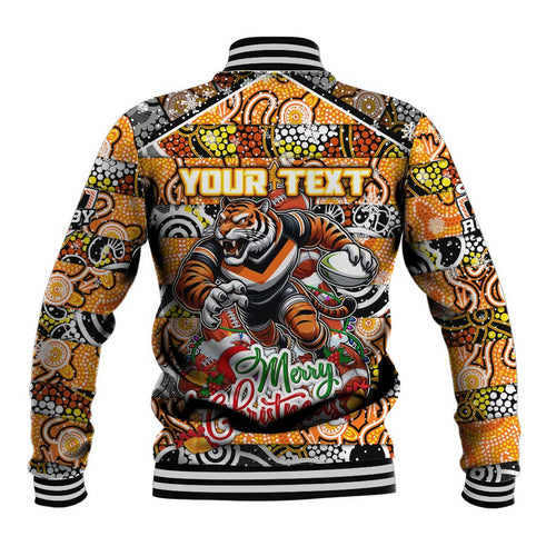 Custom Tigers Rugby Merry Christmas Baseball Jacket Indigenous Australian Art
