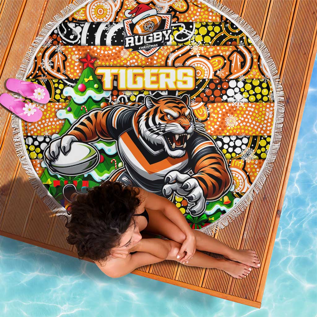 Tigers Rugby Merry Christmas Beach Blanket Indigenous Australian Art
