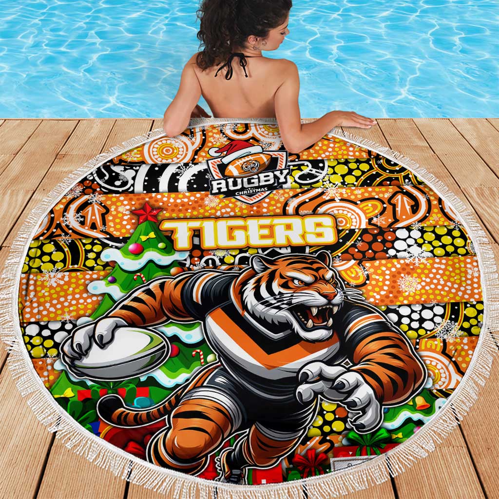 Tigers Rugby Merry Christmas Beach Blanket Indigenous Australian Art
