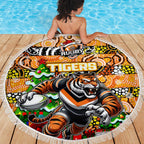 Tigers Rugby Merry Christmas Beach Blanket Indigenous Australian Art