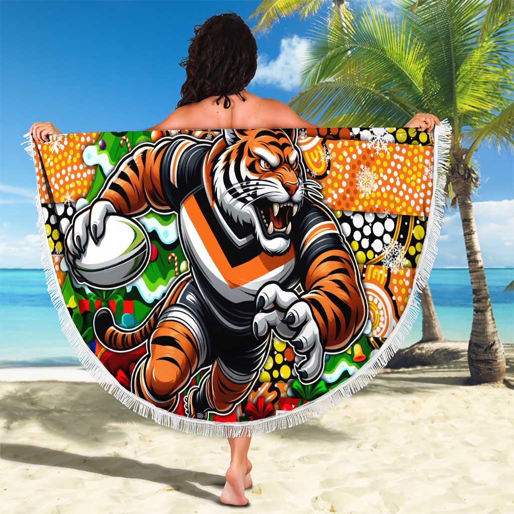 Tigers Rugby Merry Christmas Beach Blanket Indigenous Australian Art