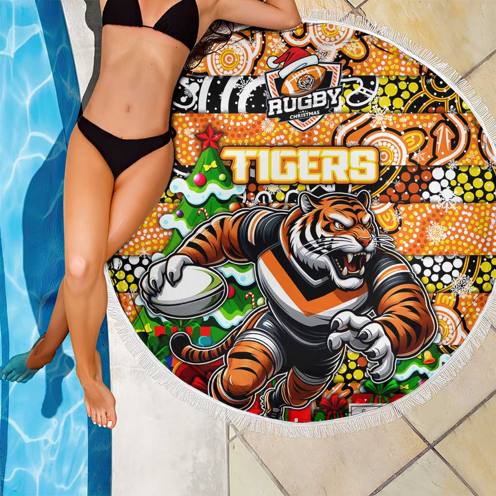 Tigers Rugby Merry Christmas Beach Blanket Indigenous Australian Art