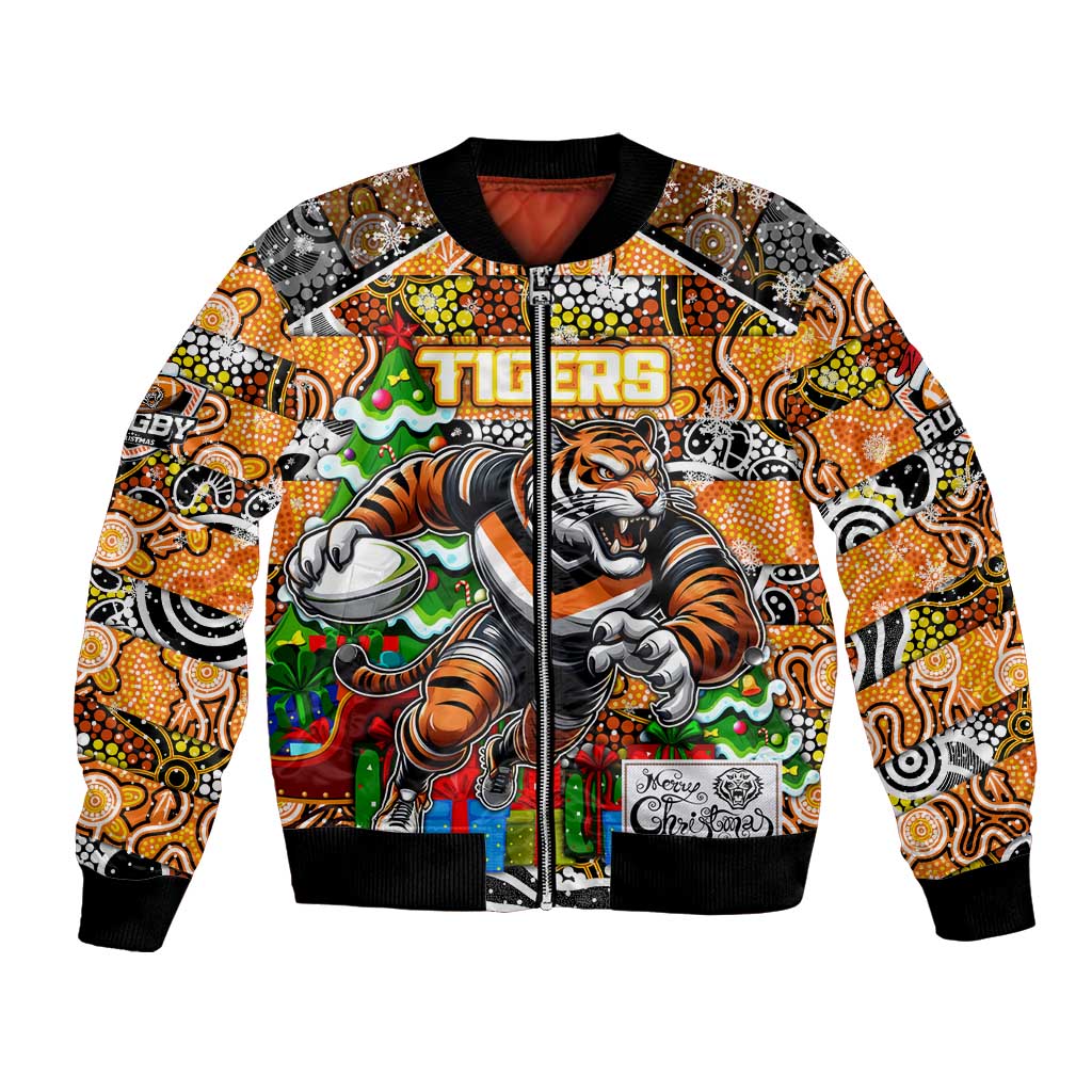 Custom Tigers Rugby Merry Christmas Bomber Jacket Indigenous Australian Art