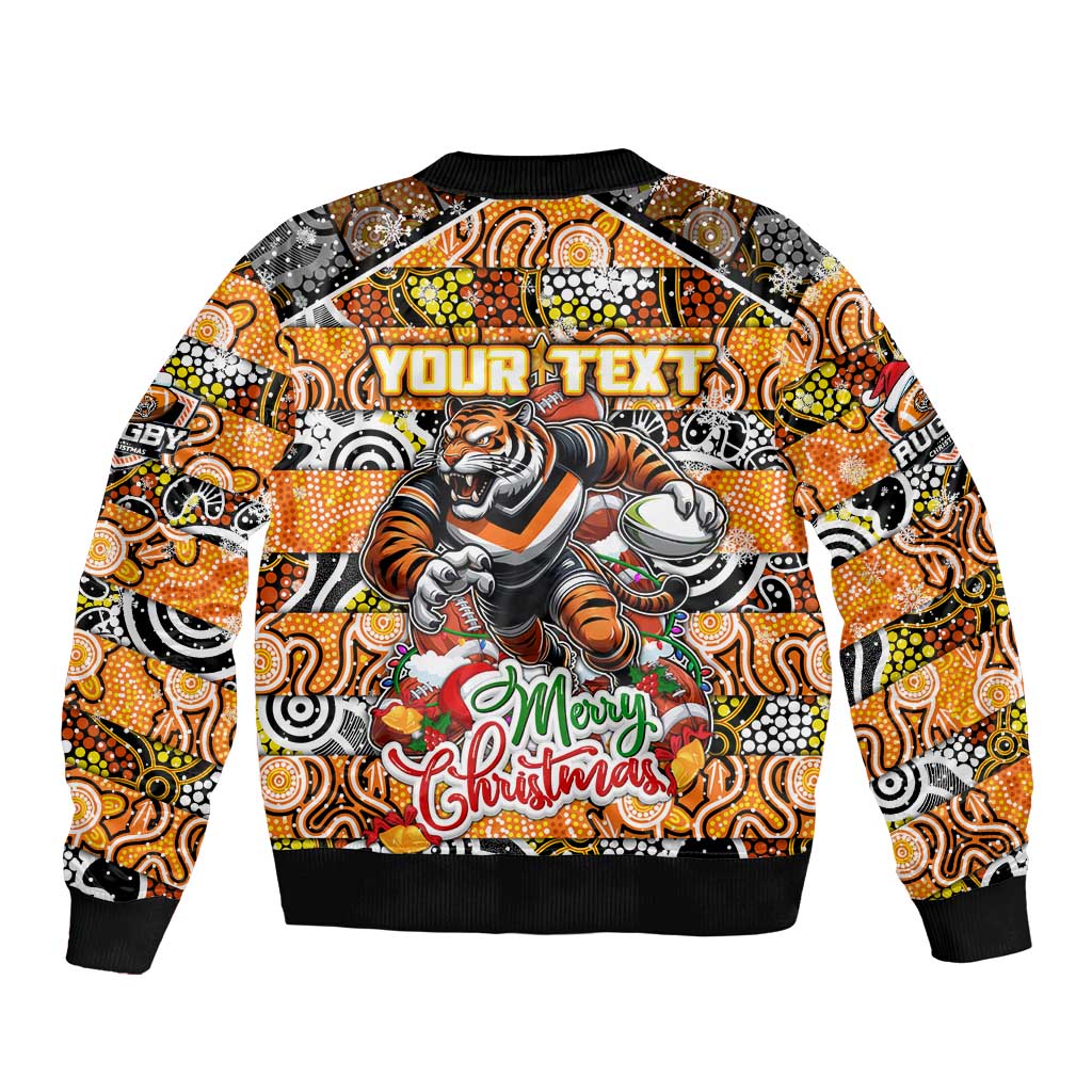 Custom Tigers Rugby Merry Christmas Bomber Jacket Indigenous Australian Art