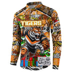 Custom Tigers Rugby Merry Christmas Button Sweatshirt Indigenous Australian Art