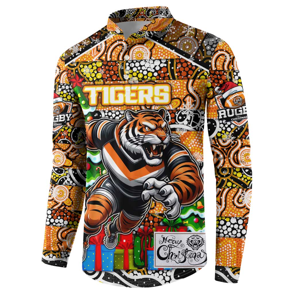 Custom Tigers Rugby Merry Christmas Button Sweatshirt Indigenous Australian Art