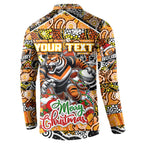 Custom Tigers Rugby Merry Christmas Button Sweatshirt Indigenous Australian Art