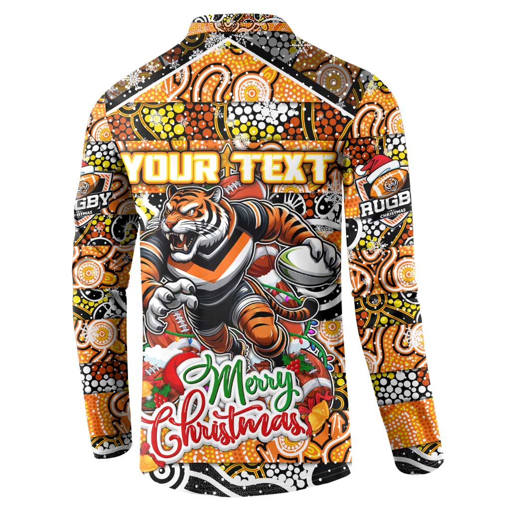 Custom Tigers Rugby Merry Christmas Button Sweatshirt Indigenous Australian Art