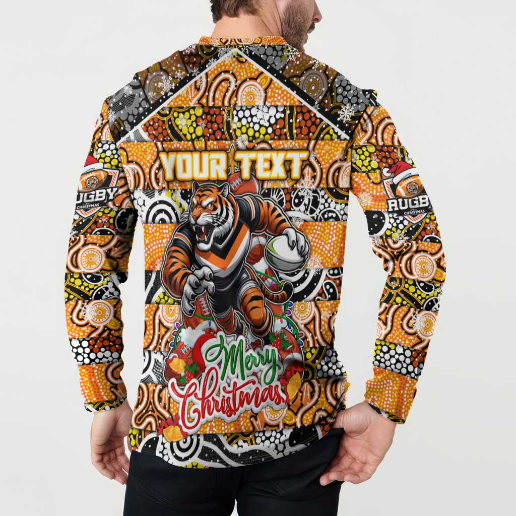 Custom Tigers Rugby Merry Christmas Button Sweatshirt Indigenous Australian Art