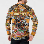 Custom Tigers Rugby Merry Christmas Button Sweatshirt Indigenous Australian Art