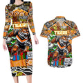 Custom Tigers Rugby Merry Christmas Couples Matching Long Sleeve Bodycon Dress and Hawaiian Shirt Indigenous Australian Art