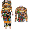 Custom Tigers Rugby Merry Christmas Couples Matching Long Sleeve Bodycon Dress and Long Sleeve Button Shirt Indigenous Australian Art
