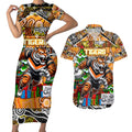 Custom Tigers Rugby Merry Christmas Couples Matching Short Sleeve Bodycon Dress and Hawaiian Shirt Indigenous Australian Art