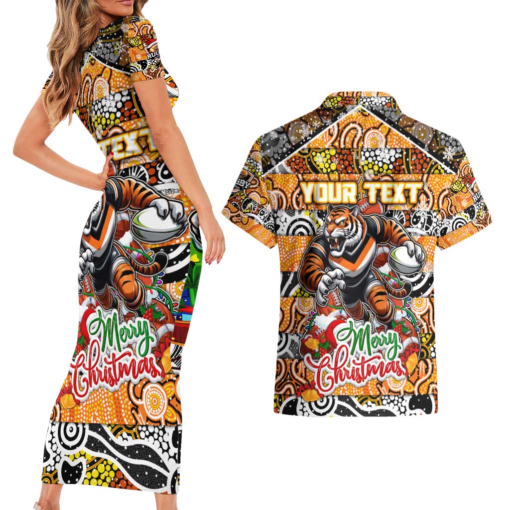 Custom Tigers Rugby Merry Christmas Couples Matching Short Sleeve Bodycon Dress and Hawaiian Shirt Indigenous Australian Art