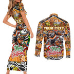 Custom Tigers Rugby Merry Christmas Couples Matching Short Sleeve Bodycon Dress and Long Sleeve Button Shirt Indigenous Australian Art