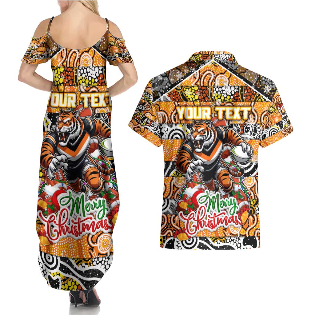 Custom Tigers Rugby Merry Christmas Couples Matching Summer Maxi Dress and Hawaiian Shirt Indigenous Australian Art