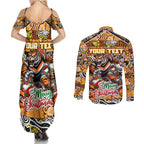 Custom Tigers Rugby Merry Christmas Couples Matching Summer Maxi Dress and Long Sleeve Button Shirt Indigenous Australian Art