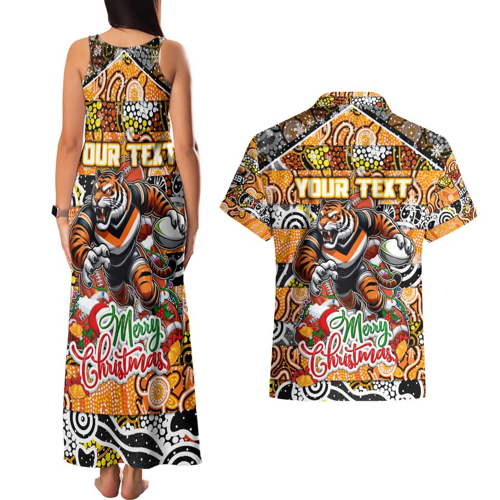 Custom Tigers Rugby Merry Christmas Couples Matching Tank Maxi Dress and Hawaiian Shirt Indigenous Australian Art
