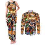 Custom Tigers Rugby Merry Christmas Couples Matching Tank Maxi Dress and Long Sleeve Button Shirt Indigenous Australian Art