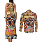 Custom Tigers Rugby Merry Christmas Couples Matching Tank Maxi Dress and Long Sleeve Button Shirt Indigenous Australian Art