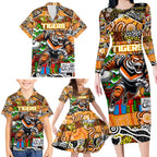 Custom Tigers Rugby Merry Christmas Family Matching Long Sleeve Bodycon Dress and Hawaiian Shirt Indigenous Australian Art