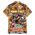 Custom Tigers Rugby Merry Christmas Family Matching Off The Shoulder Long Sleeve Dress and Hawaiian Shirt Indigenous Australian Art