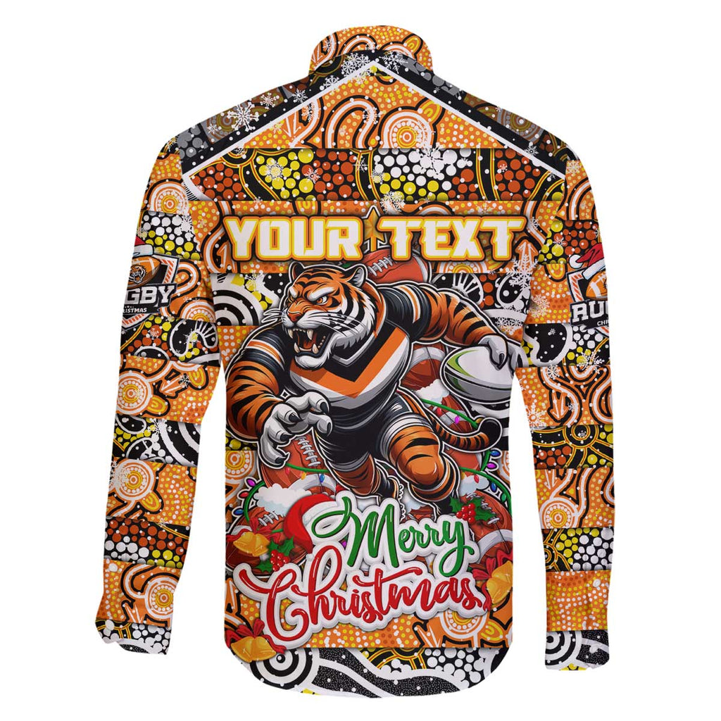 Custom Tigers Rugby Merry Christmas Family Matching Off The Shoulder Long Sleeve Dress and Hawaiian Shirt Indigenous Australian Art
