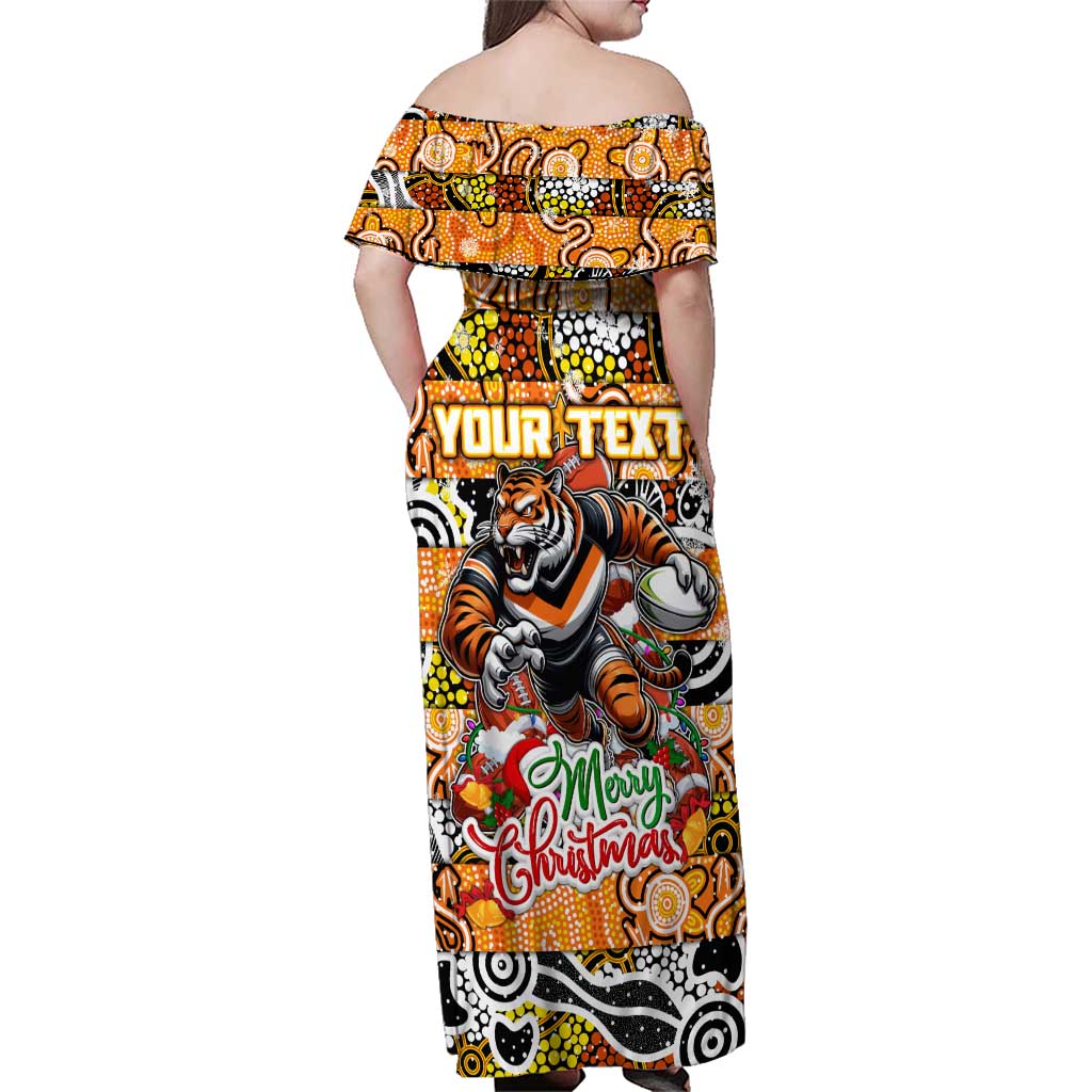 Custom Tigers Rugby Merry Christmas Family Matching Off Shoulder Maxi Dress and Hawaiian Shirt Indigenous Australian Art