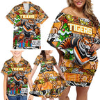 Custom Tigers Rugby Merry Christmas Family Matching Off Shoulder Short Dress and Hawaiian Shirt Indigenous Australian Art