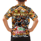 Custom Tigers Rugby Merry Christmas Family Matching Off Shoulder Short Dress and Hawaiian Shirt Indigenous Australian Art