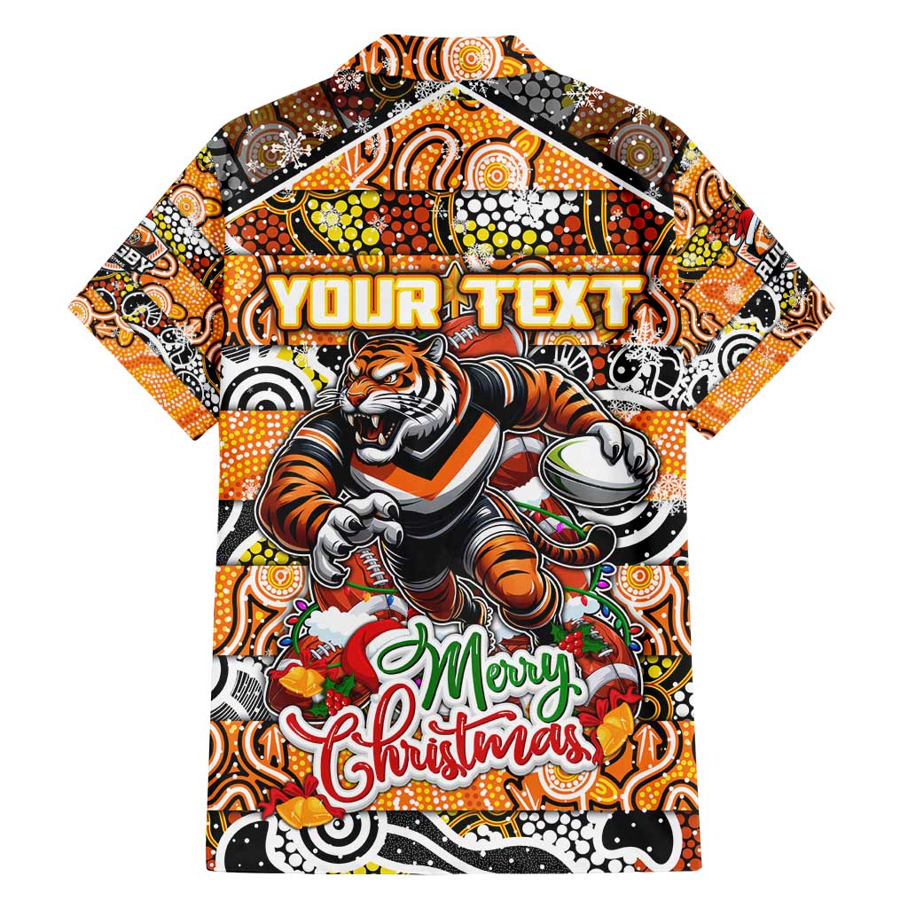 Custom Tigers Rugby Merry Christmas Family Matching Off Shoulder Short Dress and Hawaiian Shirt Indigenous Australian Art