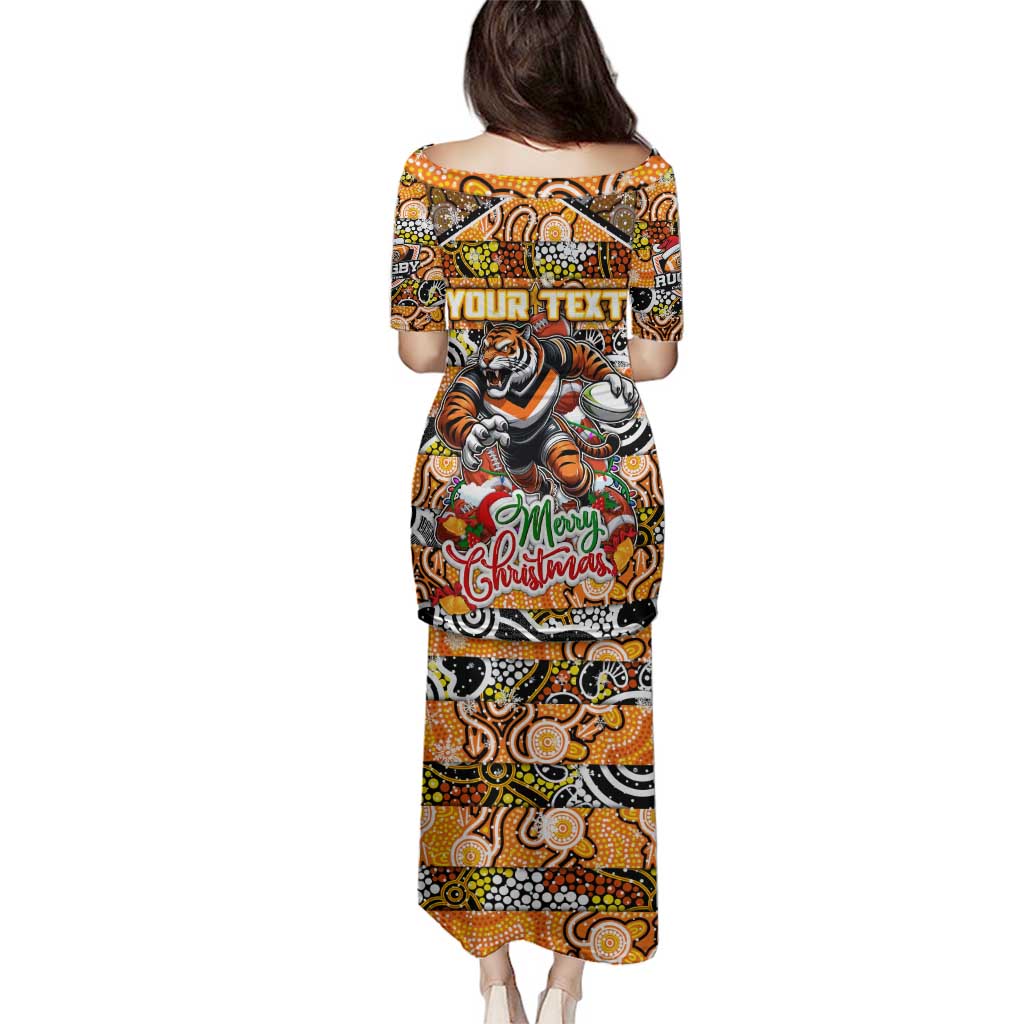 Custom Tigers Rugby Merry Christmas Family Matching Puletasi and Hawaiian Shirt Indigenous Australian Art
