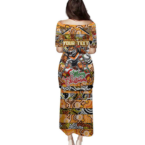 Custom Tigers Rugby Merry Christmas Family Matching Puletasi and Hawaiian Shirt Indigenous Australian Art