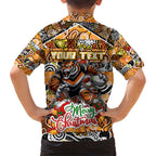 Custom Tigers Rugby Merry Christmas Family Matching Short Sleeve Bodycon Dress and Hawaiian Shirt Indigenous Australian Art