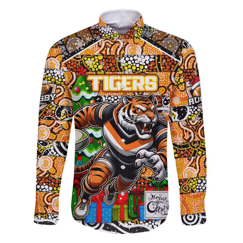 Custom Tigers Rugby Merry Christmas Family Matching Tank Maxi Dress and Hawaiian Shirt Indigenous Australian Art
