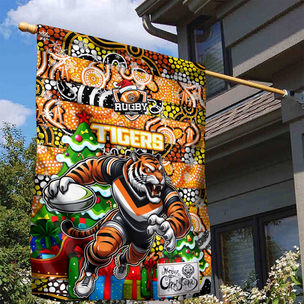 Tigers Rugby Merry Christmas Garden Flag Indigenous Australian Art
