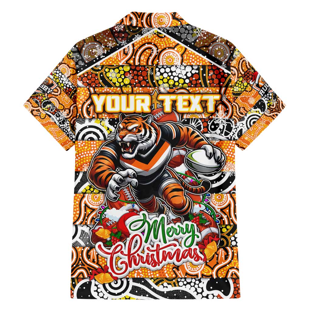 Custom Tigers Rugby Merry Christmas Hawaiian Shirt Indigenous Australian Art