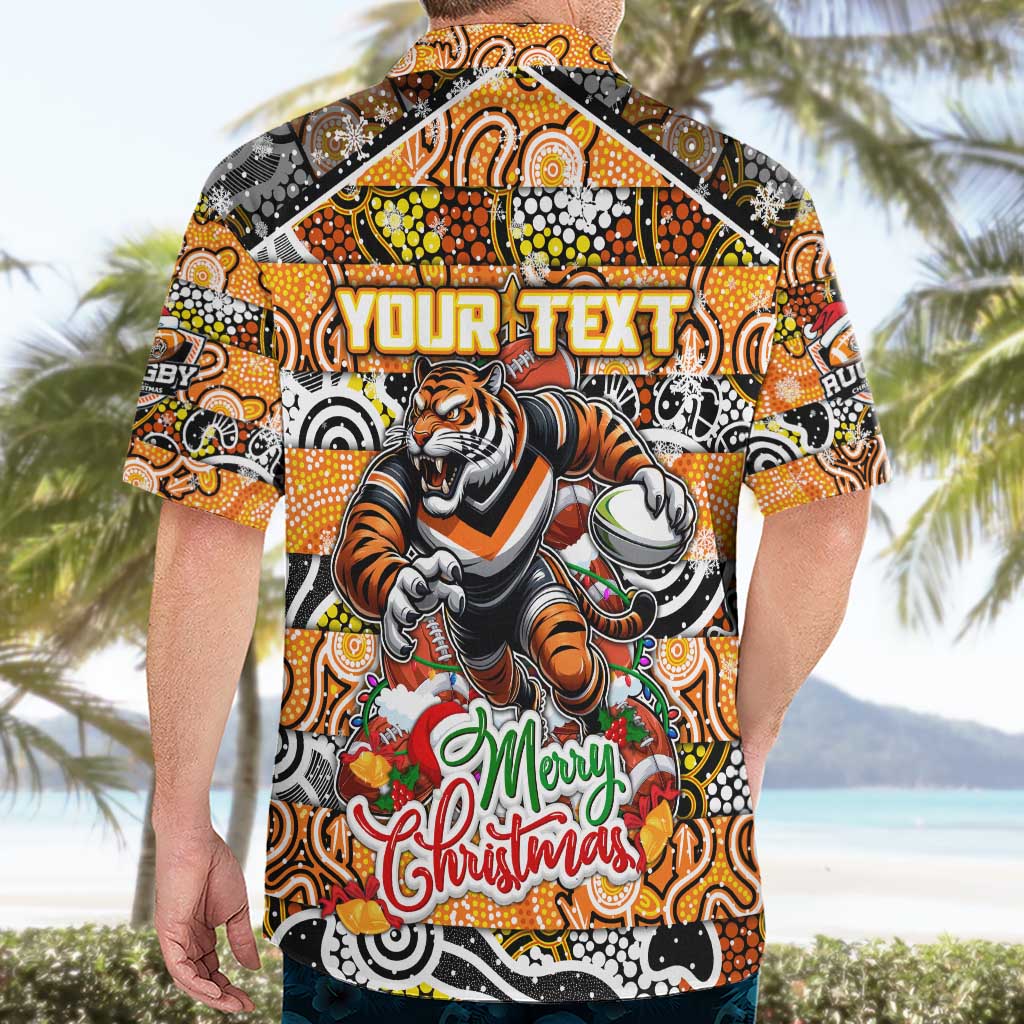 Custom Tigers Rugby Merry Christmas Hawaiian Shirt Indigenous Australian Art