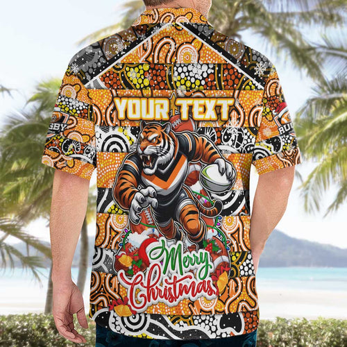 Custom Tigers Rugby Merry Christmas Hawaiian Shirt Indigenous Australian Art