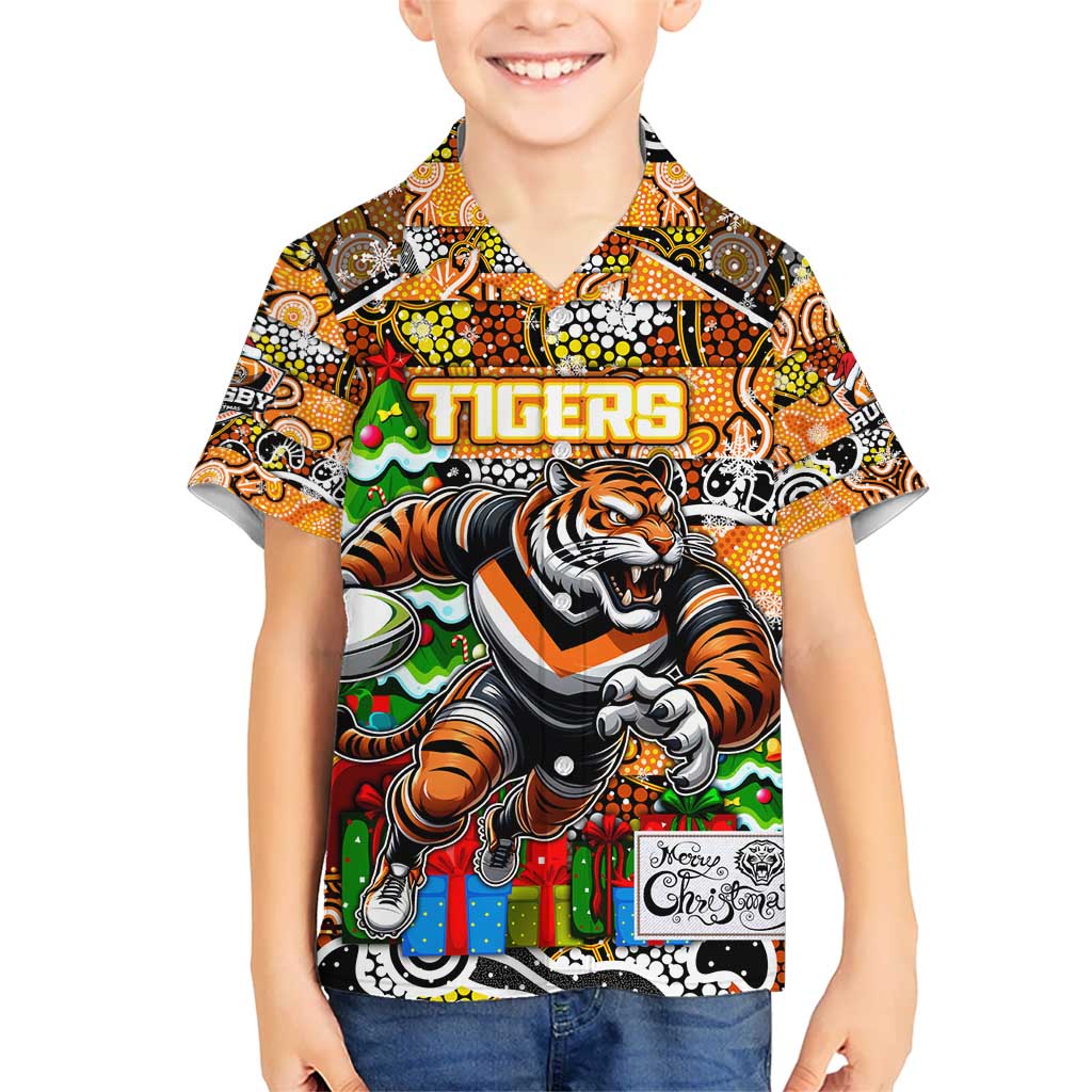Custom Tigers Rugby Merry Christmas Hawaiian Shirt Indigenous Australian Art