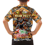 Custom Tigers Rugby Merry Christmas Hawaiian Shirt Indigenous Australian Art
